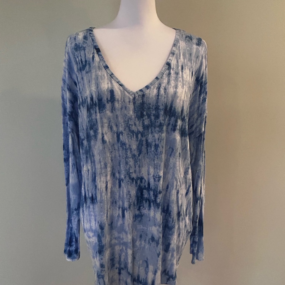 INC Blue Tie-Dye Long Sleeve Top
